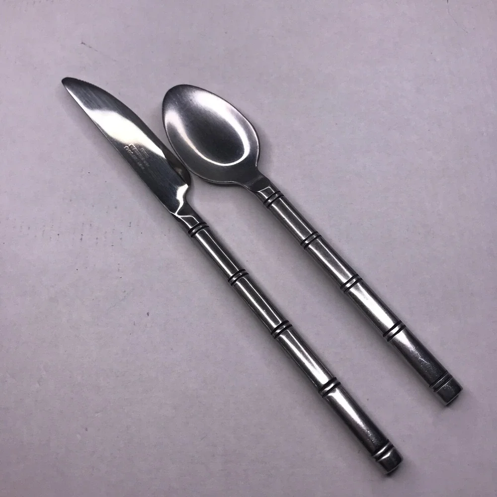 Pier 1 Imports Bamboo Stainless Flatware Spoon Dinner Knife Replacement 2 Pc